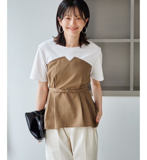 Rope&rsquo;Picnic「【ちゃんと+かわいい保証】エアリーリネンライク ドッキングカットトップス/UVケア」|Tシャツ・カットソー|