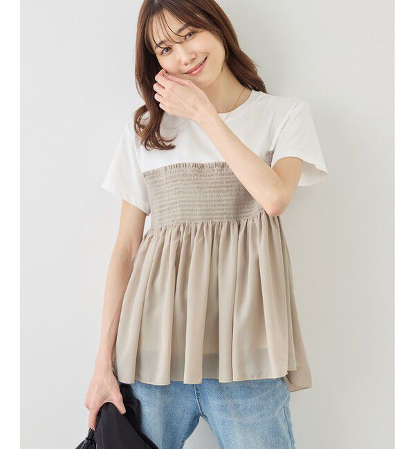 Rope&rsquo;Picnic「シャーリングドッキングハーフスリーブカットソー」|Tシャツ・カットソー|ベージュ(27)
