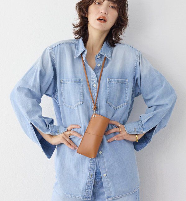  「【RIMH】【取り外し可能肩パッド付き】ショルダーパッドロングシャツ」|シャツ・ブラウス|サックスブルー