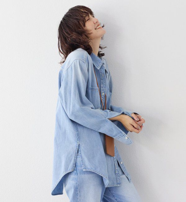  「【RIMH】【取り外し可能肩パッド付き】ショルダーパッドロングシャツ」|シャツ・ブラウス|