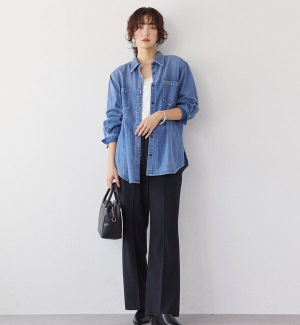  「【RIMH】【取り外し可能肩パッド付き】ショルダーパッドロングシャツ」|シャツ・ブラウス|