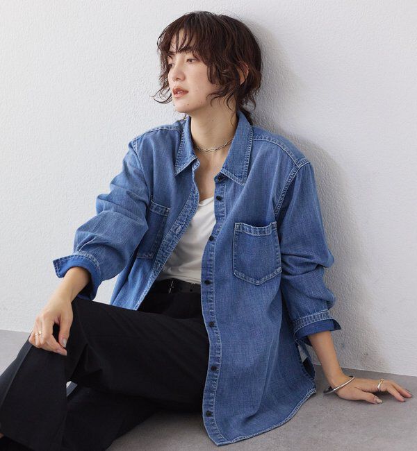  「【RIMH】【取り外し可能肩パッド付き】ショルダーパッドロングシャツ」|シャツ・ブラウス|