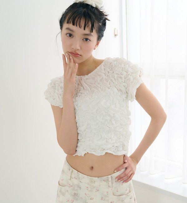  「ふわふわシャーリングTシャツ」|Tシャツ・カットソー|