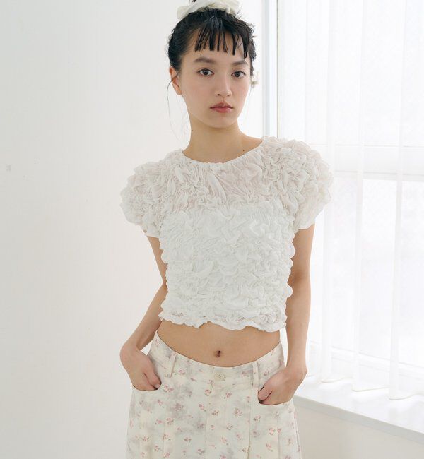  「ふわふわシャーリングTシャツ」|Tシャツ・カットソー|