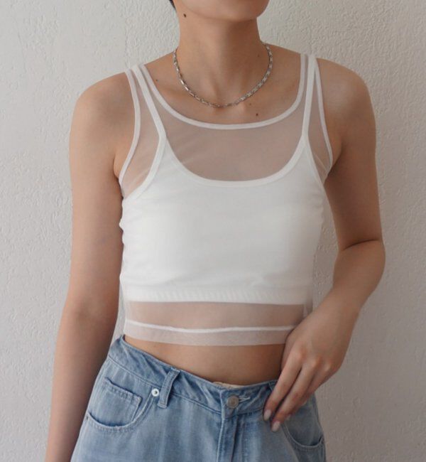  「【earthy_/アーシー】カップ付きチュールタンク」|Tシャツ・カットソー|