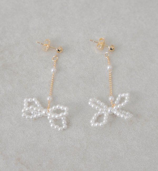  「リボンパールピアス」|ピアス|ゴールド