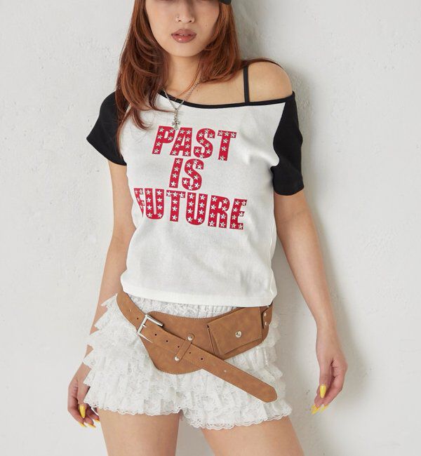  「スタースタッズラグラン半袖ロゴトップス」|Tシャツ・カットソー|ブラック