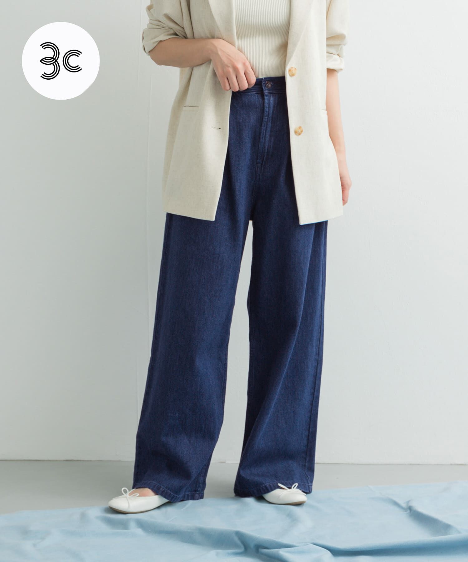 URBAN RESEARCH DOORS「Denim Tuck Wide Pants」|デニム|インディゴブルー