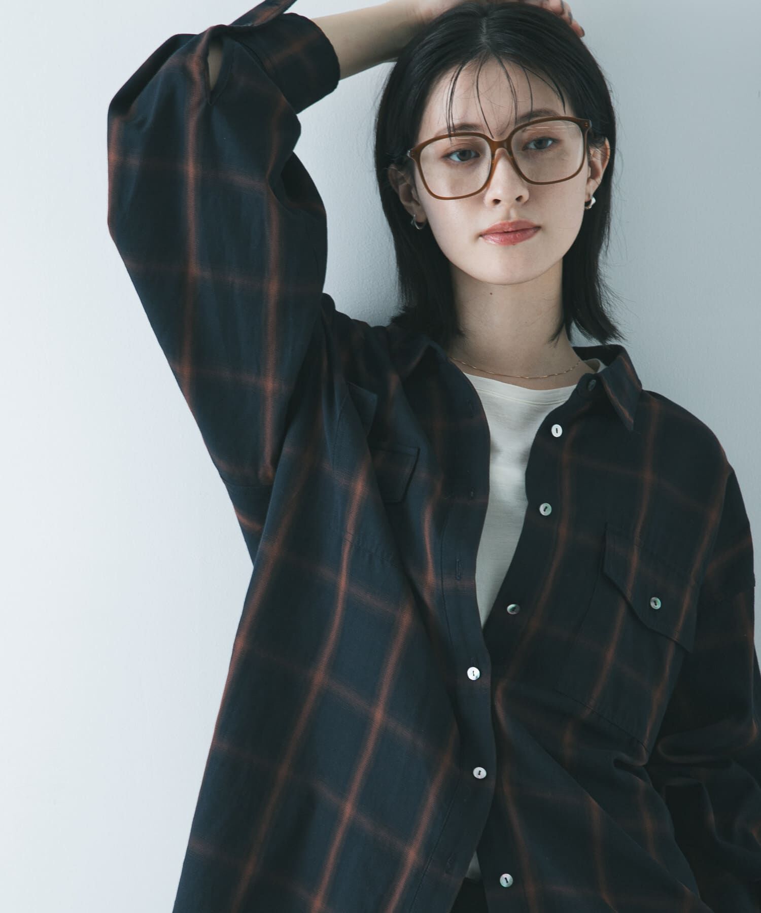 URBAN RESEARCH「オンブレーチェックオーバーシャツ」|シャツ・ブラウス|ネイビー