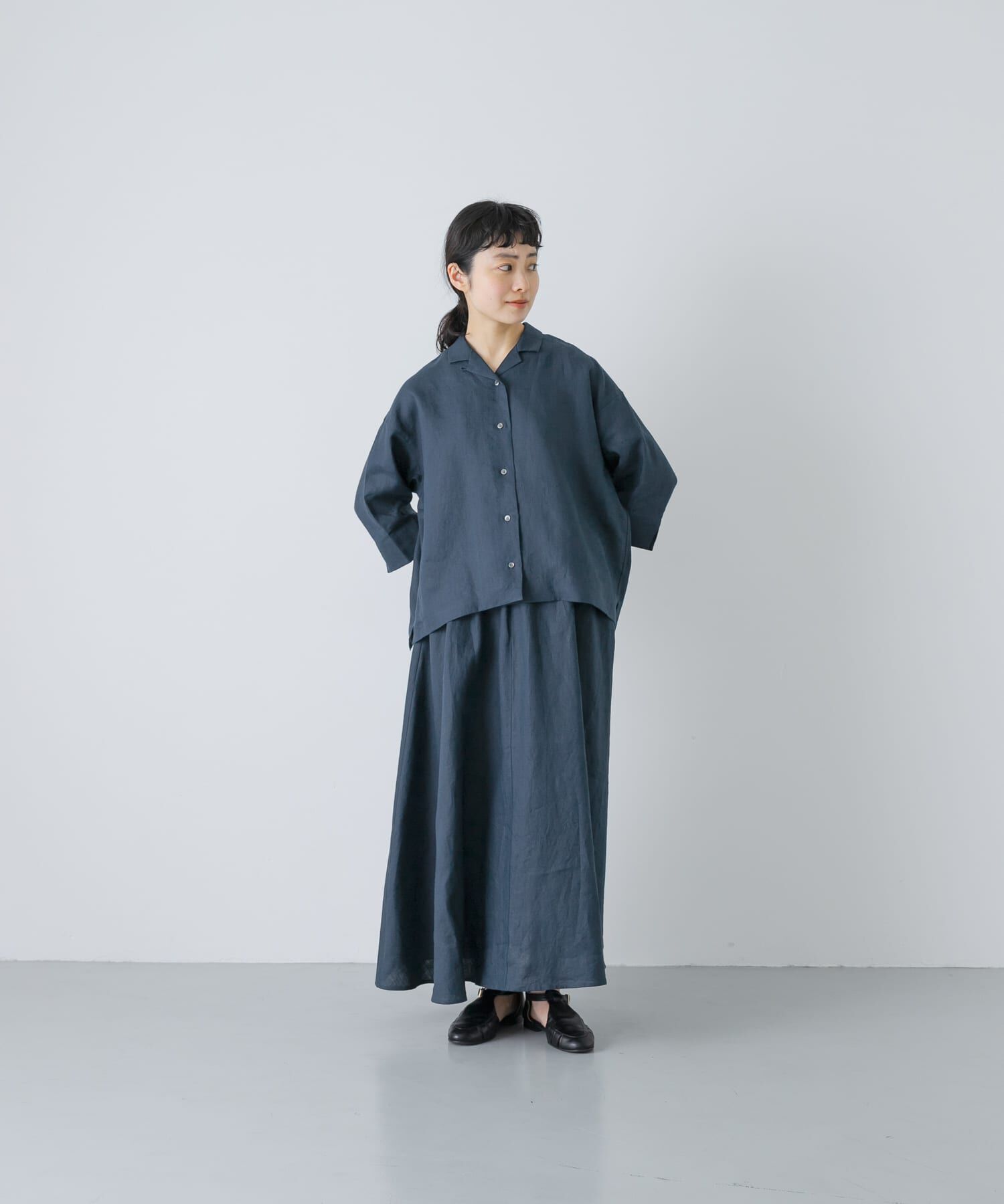 かぐれ「リネン半袖オープンカラーシャツ」|シャツ・ブラウス|
