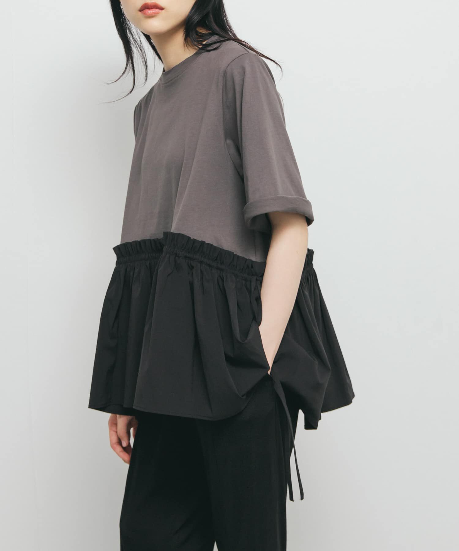  「汗ジミ防止ペプラムドッキングTEE」|Tシャツ・カットソー|