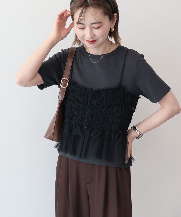 AMERICAN HOLIC「【2点セット】半袖Tシャツ＋チュールビスチェ」|Tシャツ・カットソー|Charcoal Gray