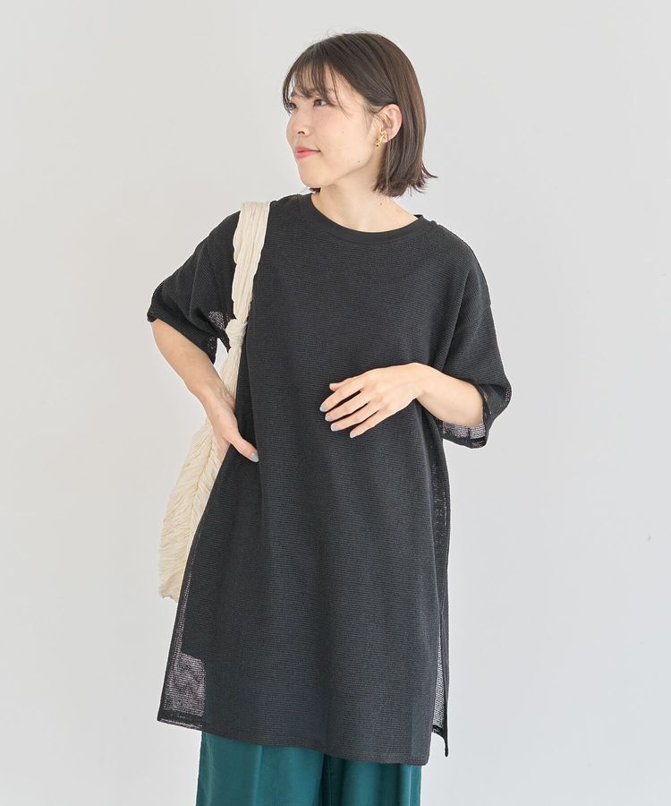 Green Parks「半袖メッシュドッキングチュニック」|チュニック|Black