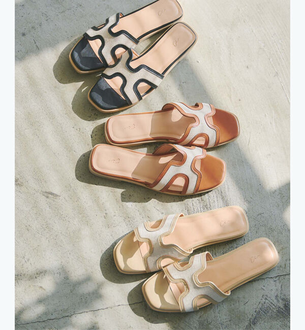 titivate「フラットスクエアサンダル」|サンダル|ナチュラル/キャメル