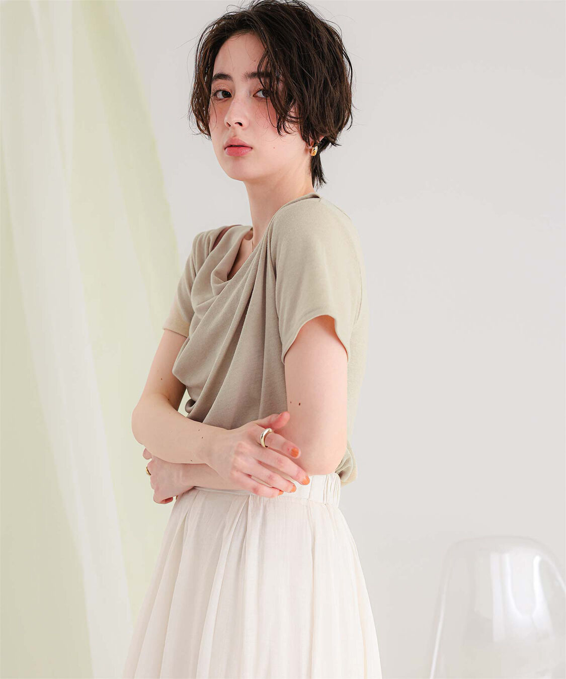 titivate「オフショルダーハーフスリーブTシャツ」|Tシャツ・カットソー|