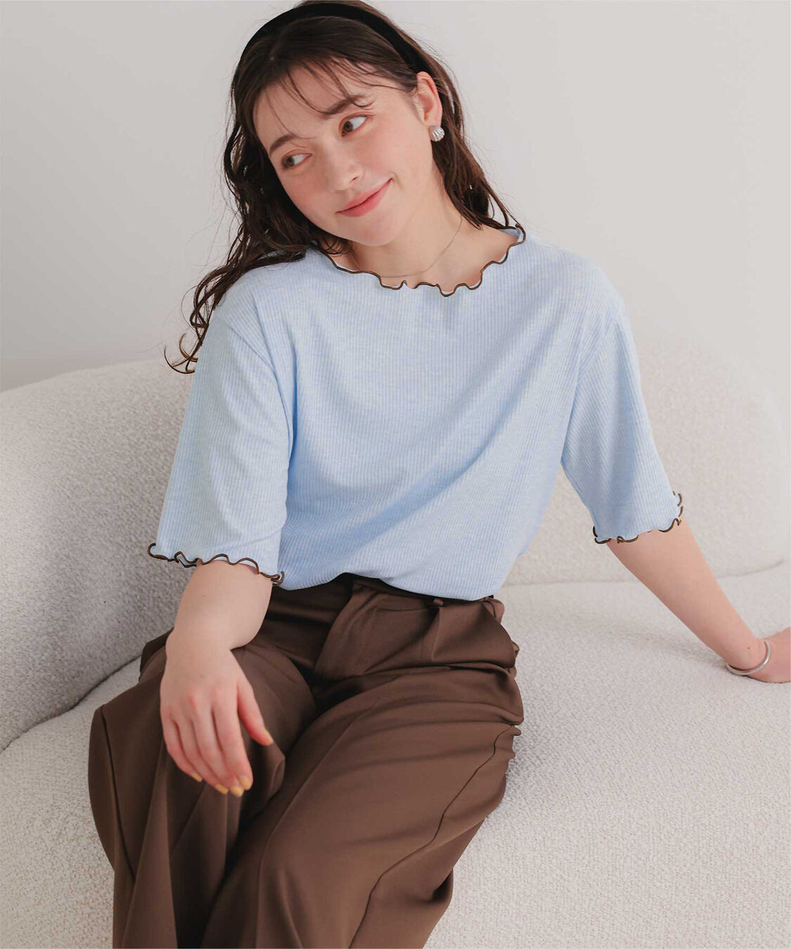 titivate「機能性リブカットソーメロートップス」|Tシャツ・カットソー|ライトブルー