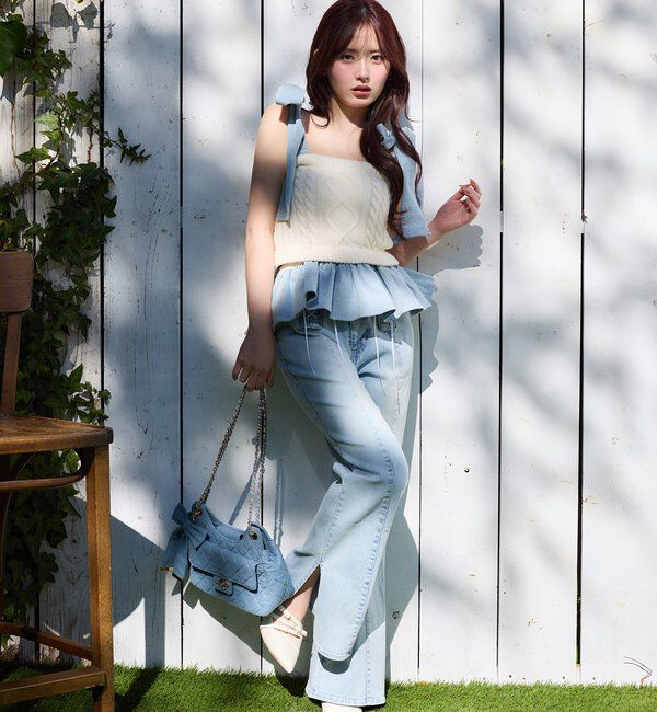  「【Denim Collection】肩リボンビスチェ」|シャツ・ブラウス|
