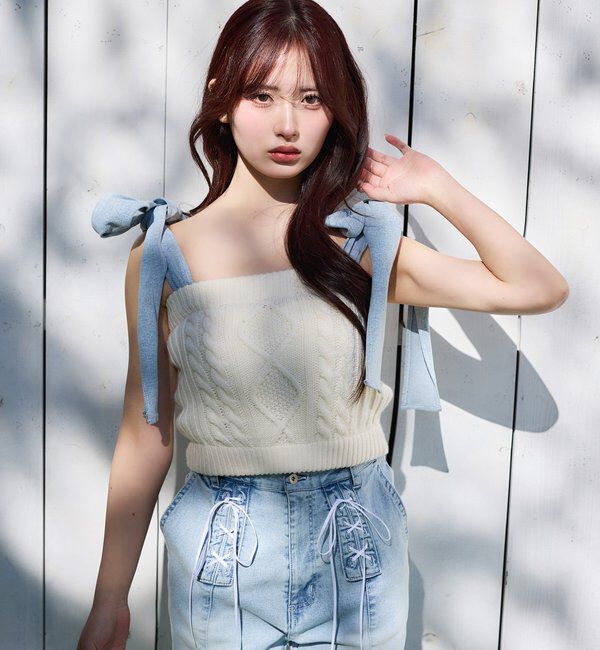  「【Denim Collection】肩リボンビスチェ」|シャツ・ブラウス|