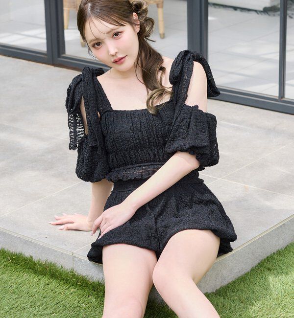  「swimwear/レースオフショル+バルーンミニスカート（3点セット)」|その他|