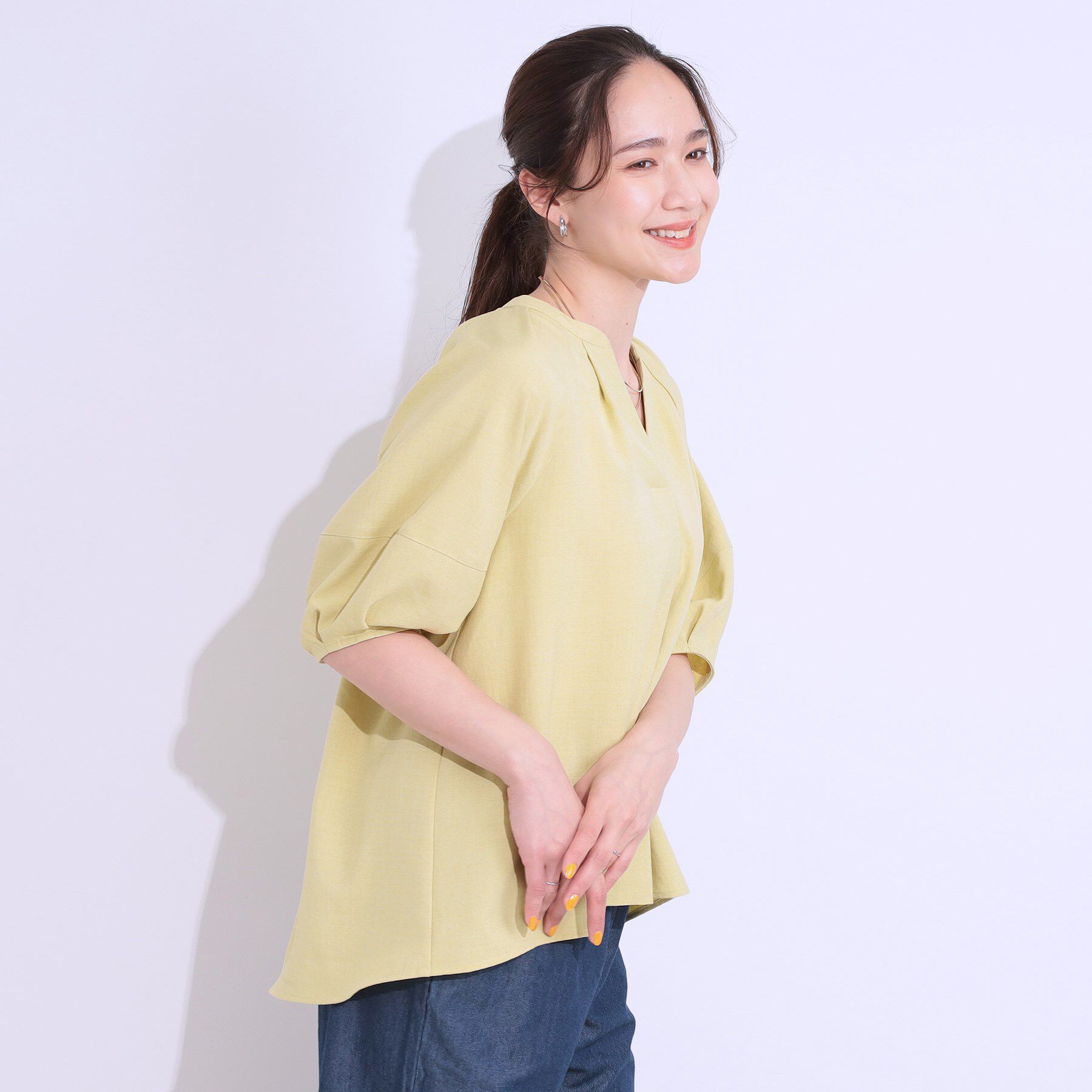 SHOO･LA･RUE「【洗える/S-LL】洗濯後しわになりにくい 5分袖スキッパーブラウス」|シャツ・ブラウス|