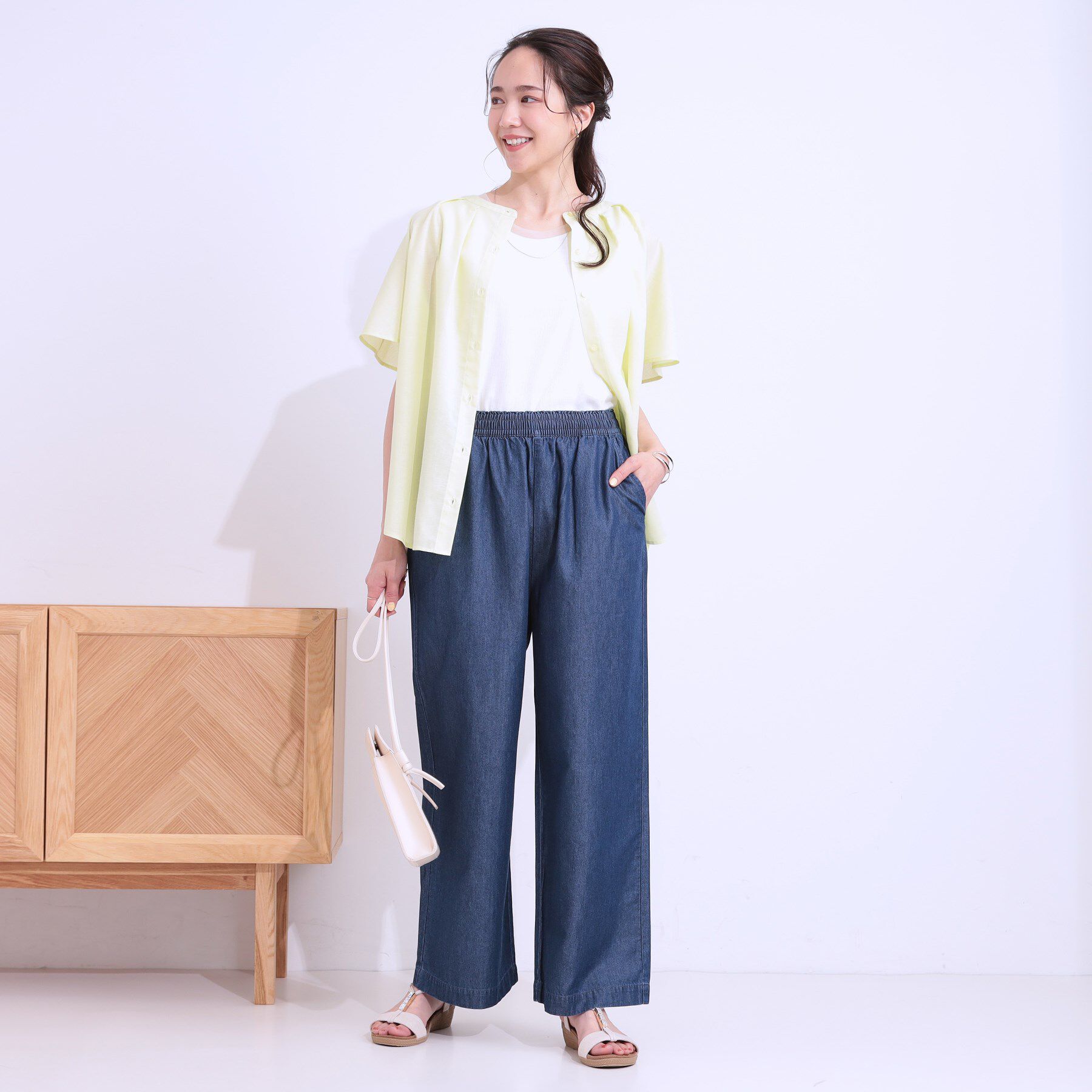 SHOO･LA･RUE「【洗える/S-LL】ウエストゴムが楽ちん さらさらワイドデニム」|その他|