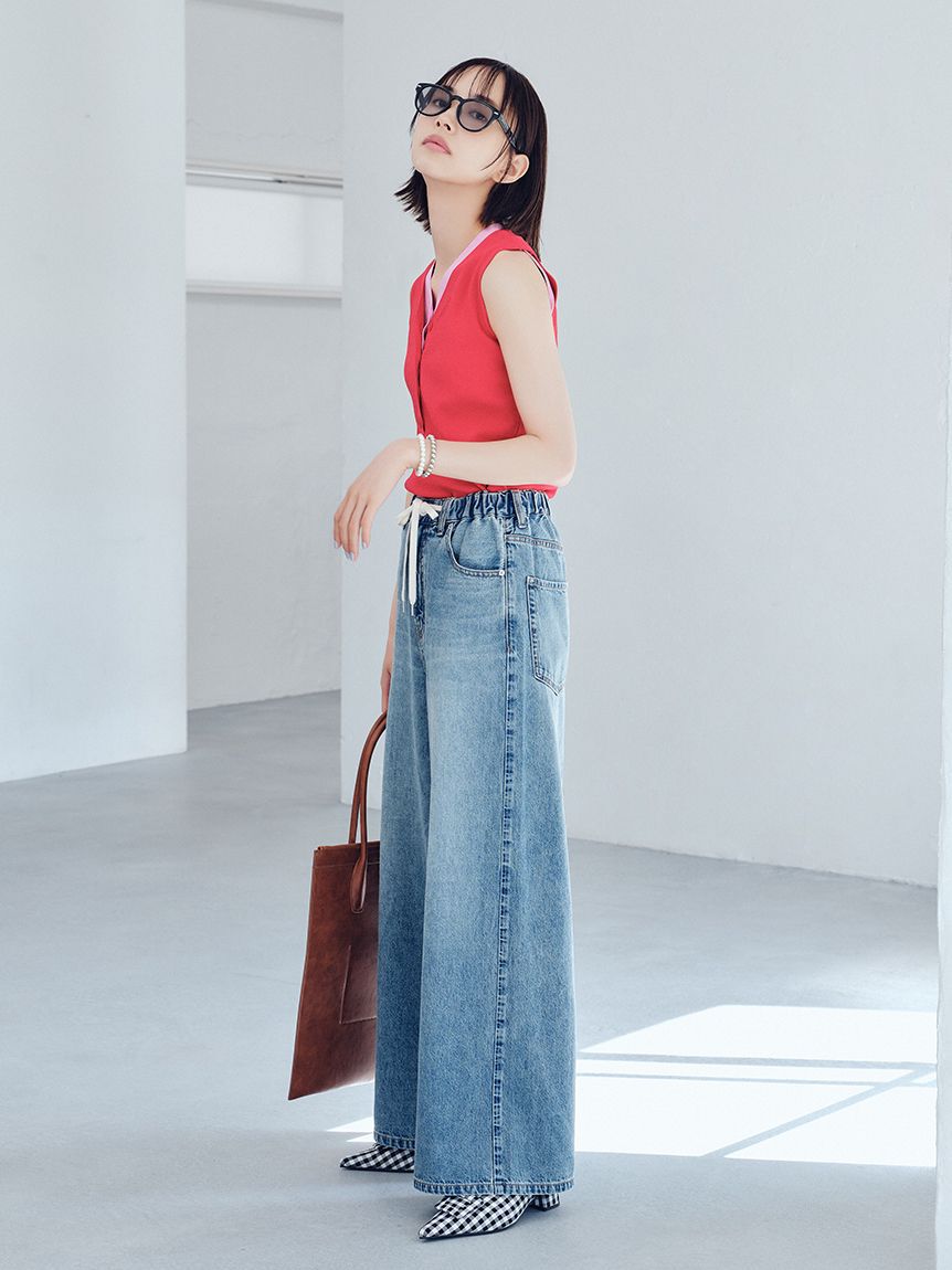 Mila Owen「【MILA PANTS】ウエストゴムドロストイージーデニムパンツ」|デニム|