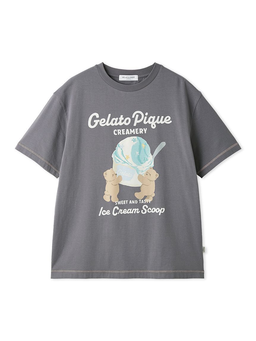 GELATO PIQUE HOMME「【HOMME】【接触冷感】アイスクリームベアワンポイントTシャツ」|ルームウェア|GRY