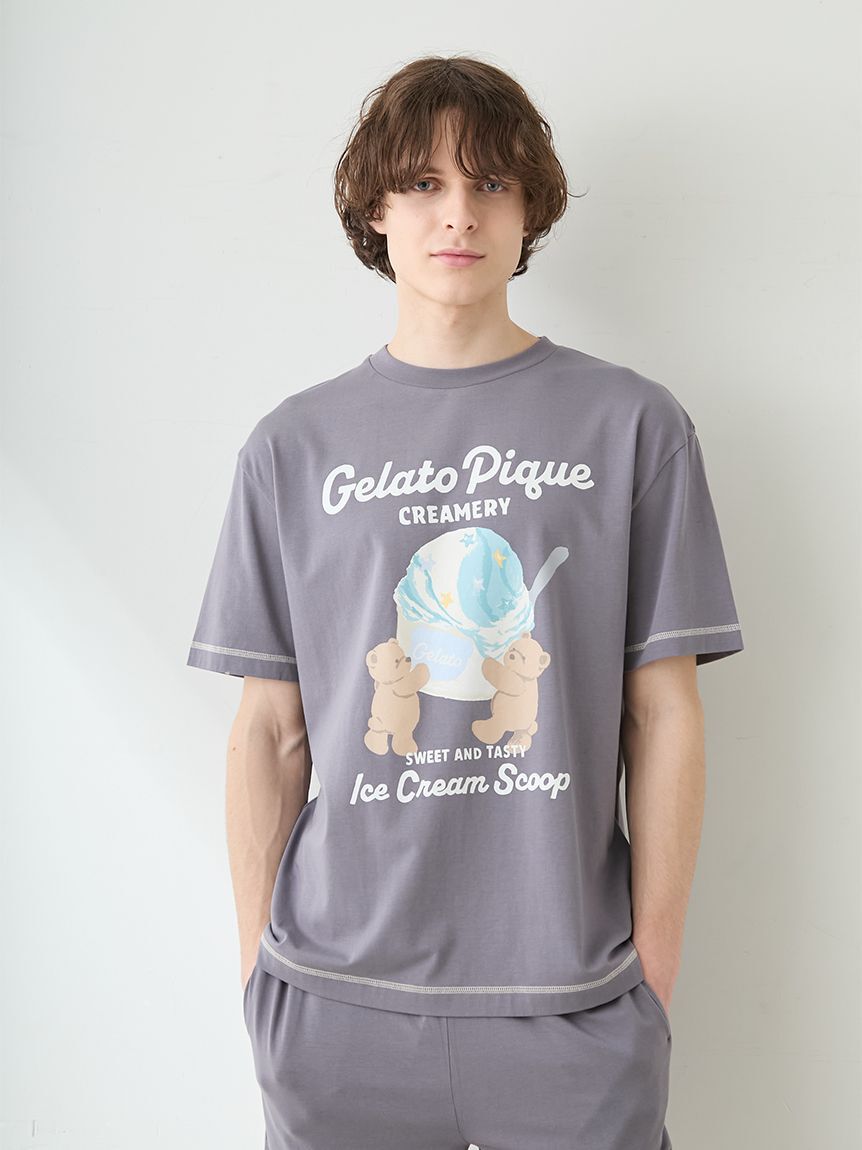 GELATO PIQUE HOMME「【HOMME】【接触冷感】アイスクリームベアワンポイントTシャツ」|ルームウェア|