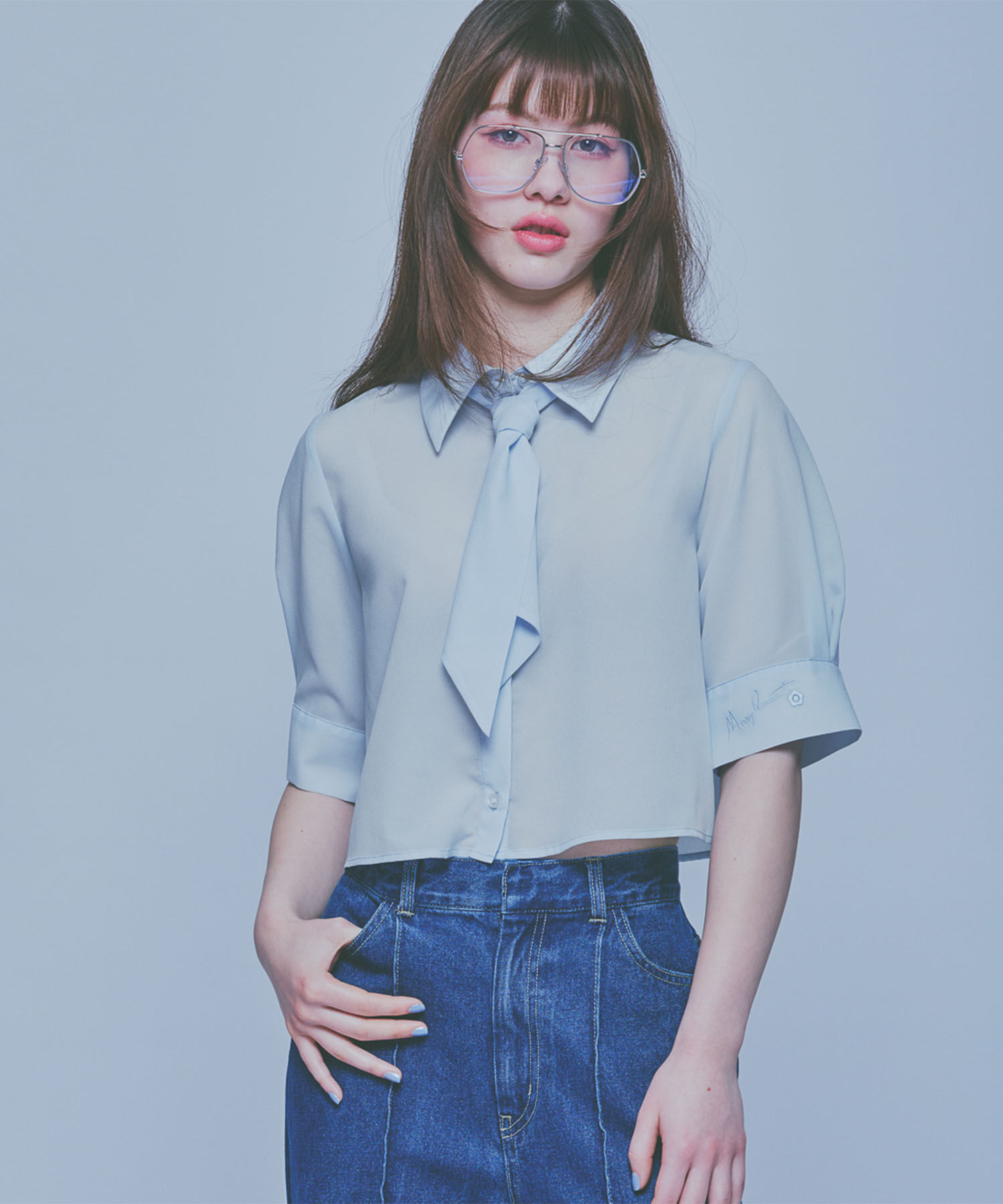 MARY QUANT「スカーフ付きクロップド ブラウス」|シャツ・ブラウス|