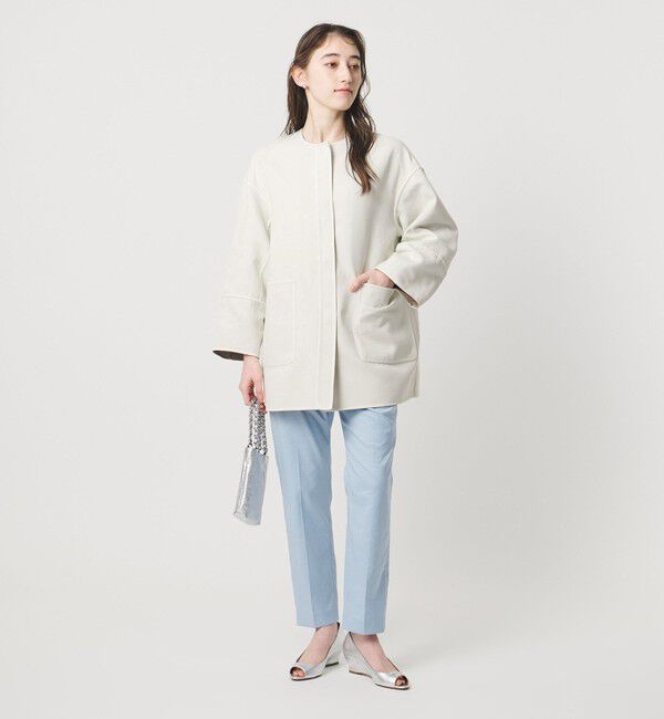 UNITED ARROWS「Asami バイカラー リバーコート」|ノーカラーコート|