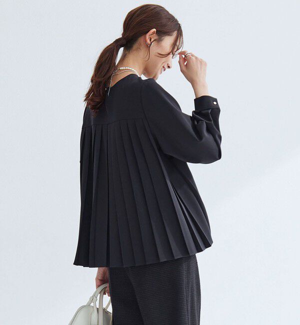 UNITED ARROWS green label relaxing「［size SHORTあり］パウドレ プリーツ ブラウス ウォッシャブル ストレッチ」|シャツ・ブラウス|NAVY