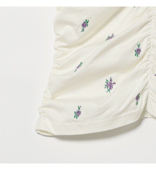 Ray BEAMS 「フラワー 刺繍 シャーリング Tシャツ　　26SS 花柄 洗える コンパクトTシャツ 」|Tシャツ・カットソー|