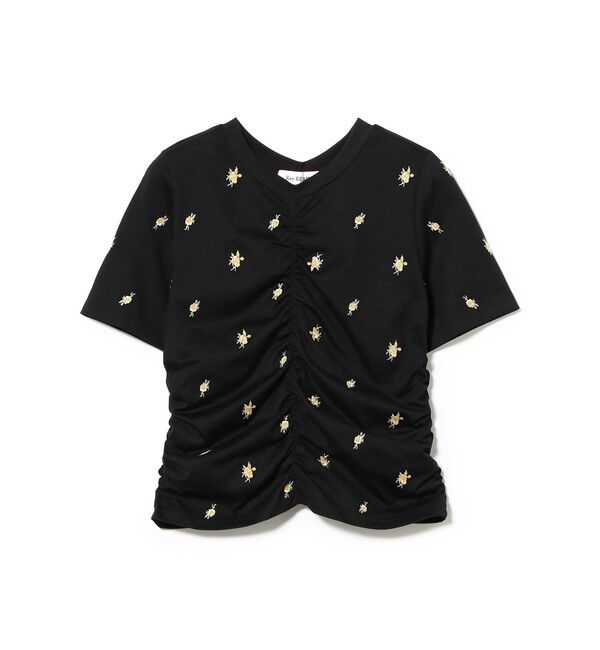 Ray BEAMS 「フラワー 刺繍 シャーリング Tシャツ　　26SS 花柄 洗える コンパクトTシャツ 」|Tシャツ・カットソー|