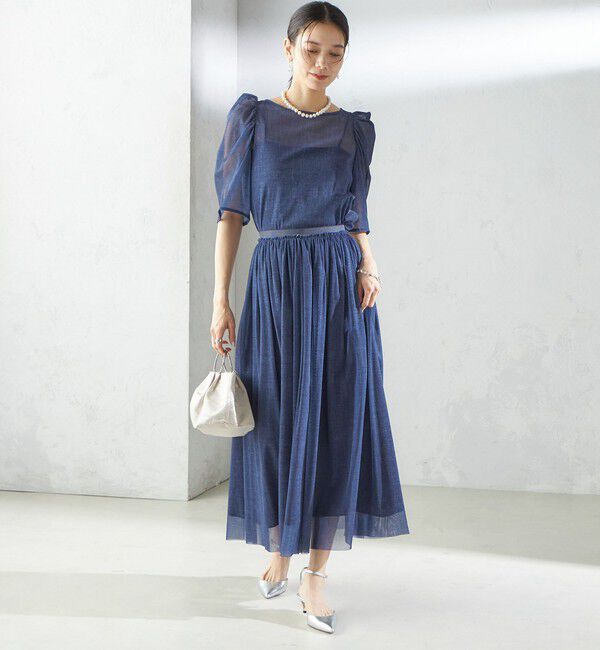SHIPS for women「troisiemeCHACO:〈手洗い可能〉デニム プリント チュール ブラウス」|シャツ・ブラウス|