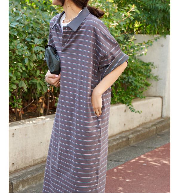OUTDOOR PRODUCTS Usual Things「ボーダーポロシャツワイドワンピース」|ワンピース|