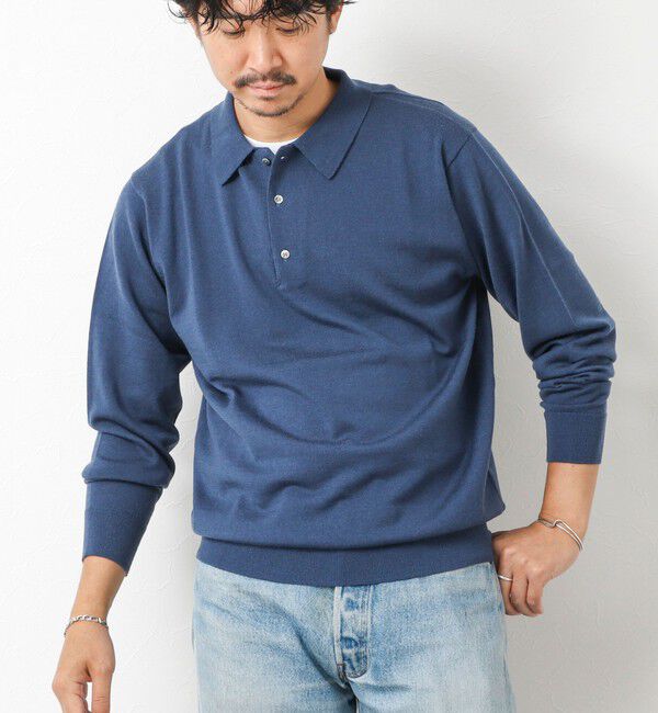 NOLLEY'S goodman「14G成型 ウォッシャブル NSN長袖ポロニット 25AW」|ニット・セーター|グレイッシュブルー