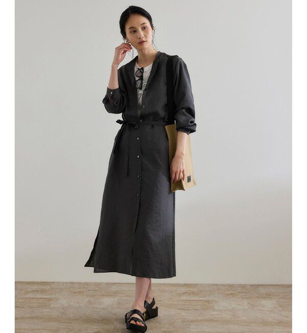 ROPE「【WEB・一部店舗限定】フロントオープンシャツワンピース/洗える」|ワンピース|チャコール(06)