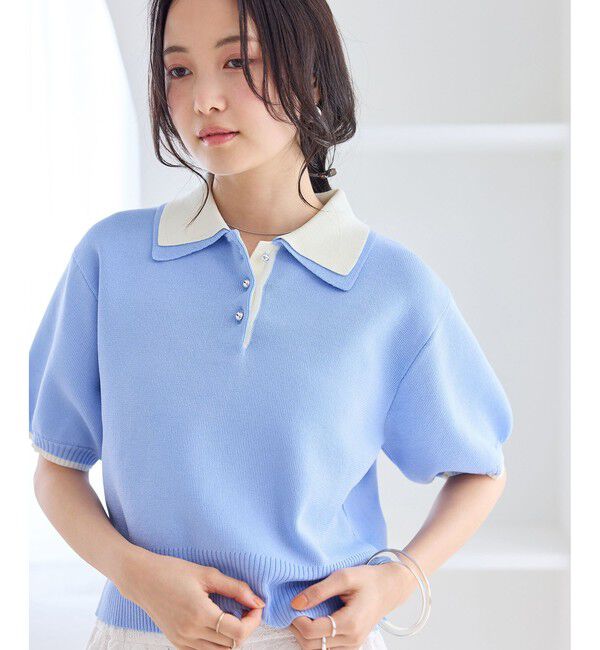 VIS「ダブルカラー半袖ポロニットトップス/WEB限定カラー」|ポロシャツ|