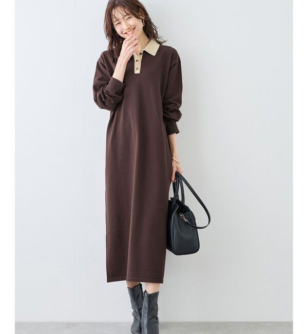 Rope&rsquo;Picnic「配色スキッパーニットワンピース」|ワンピース|ブラウン(20)