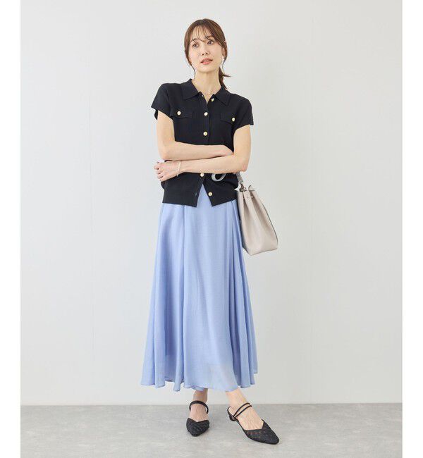 Rope&rsquo;Picnic「八方映えニット 金ボタンフレンチスリーブポロカラーカーディガン/UVカット・接触冷感・イージーケア」|カーディガン|