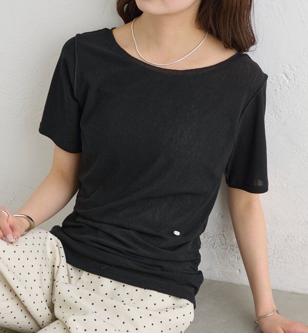  「サイドギャザーシアーTシャツ」|Tシャツ・カットソー|