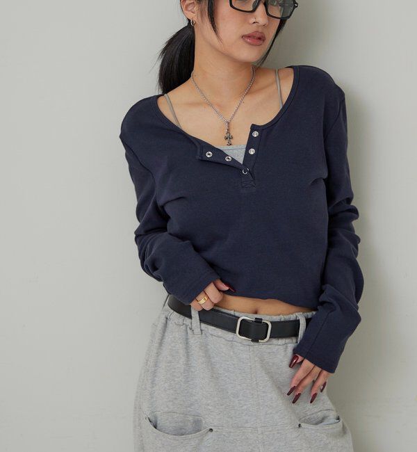  「リングドットL/Sトップス」|Tシャツ・カットソー|ネイビー