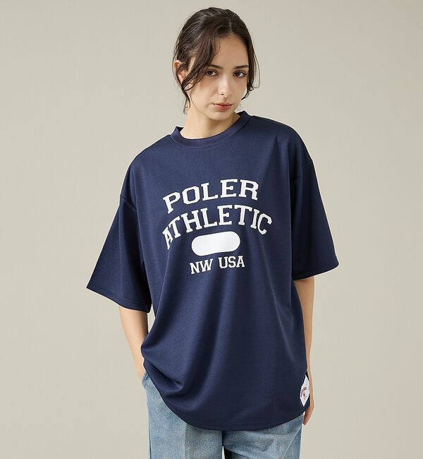 ABAHOUSE「【POLeR/ポーラー】ATHLETIC ロゴTシャツ / 61MCV0036」|Tシャツ・カットソー|ネイビー