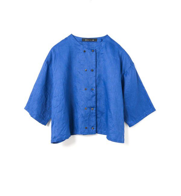 mizuiro ind「mizuiro ind リネンダブルクルーネックシャツ」|シャツ・ブラウス|ブルー