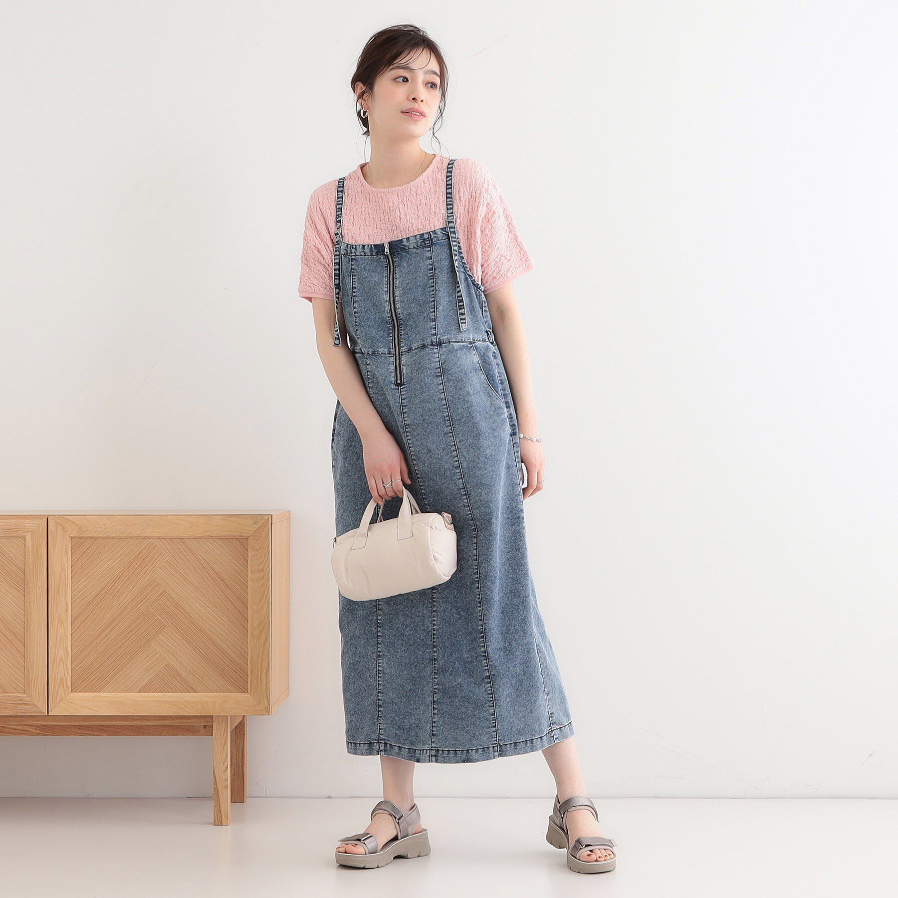 SHOO･LA･RUE「【S-LL/セットアップ可】ライトオンスデニム ZIPキャミワンピース」|ワンピース|