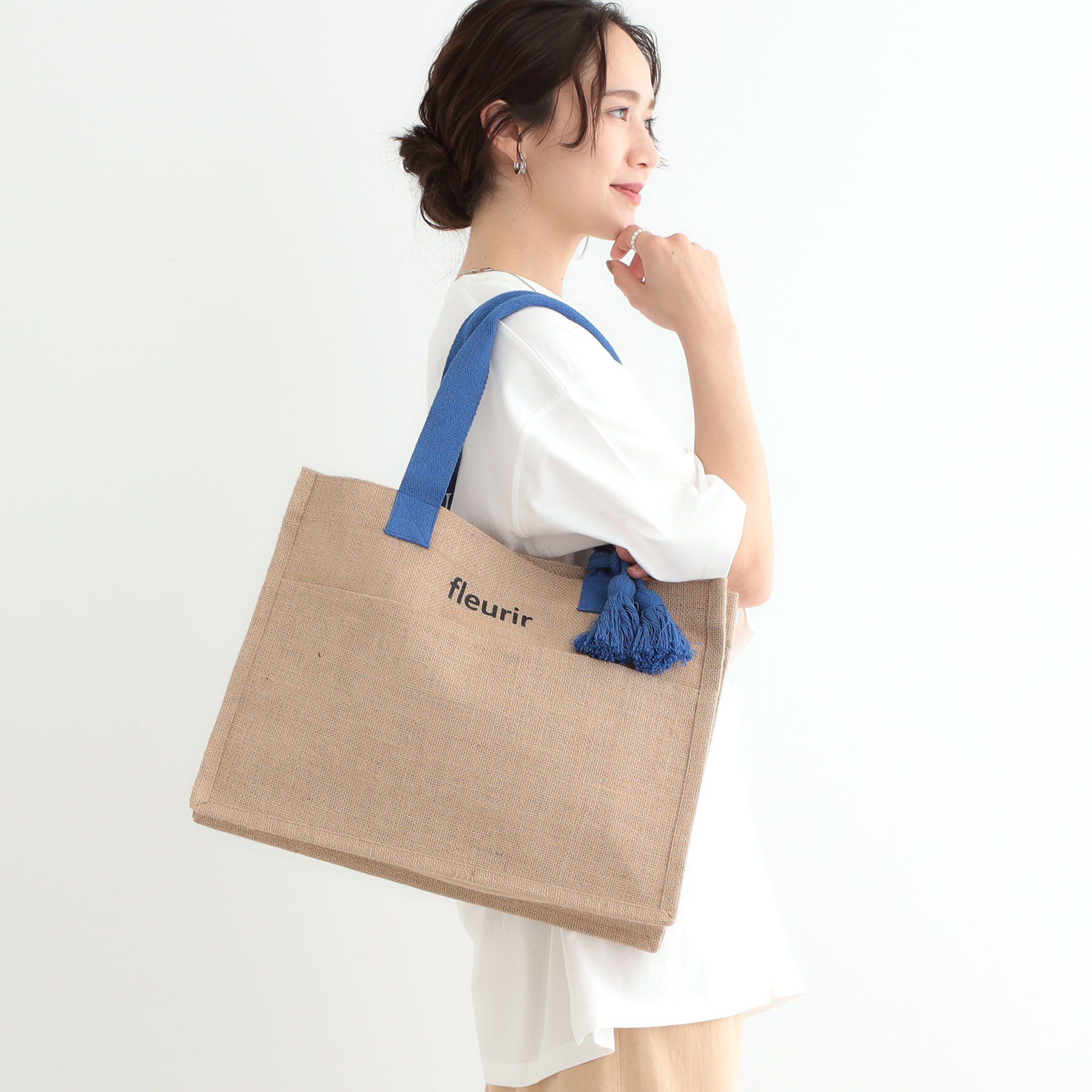 SHOO･LA･RUE「夏を彩る スクエアジュートトートバッグ」|トートバッグ|ブルー(092)