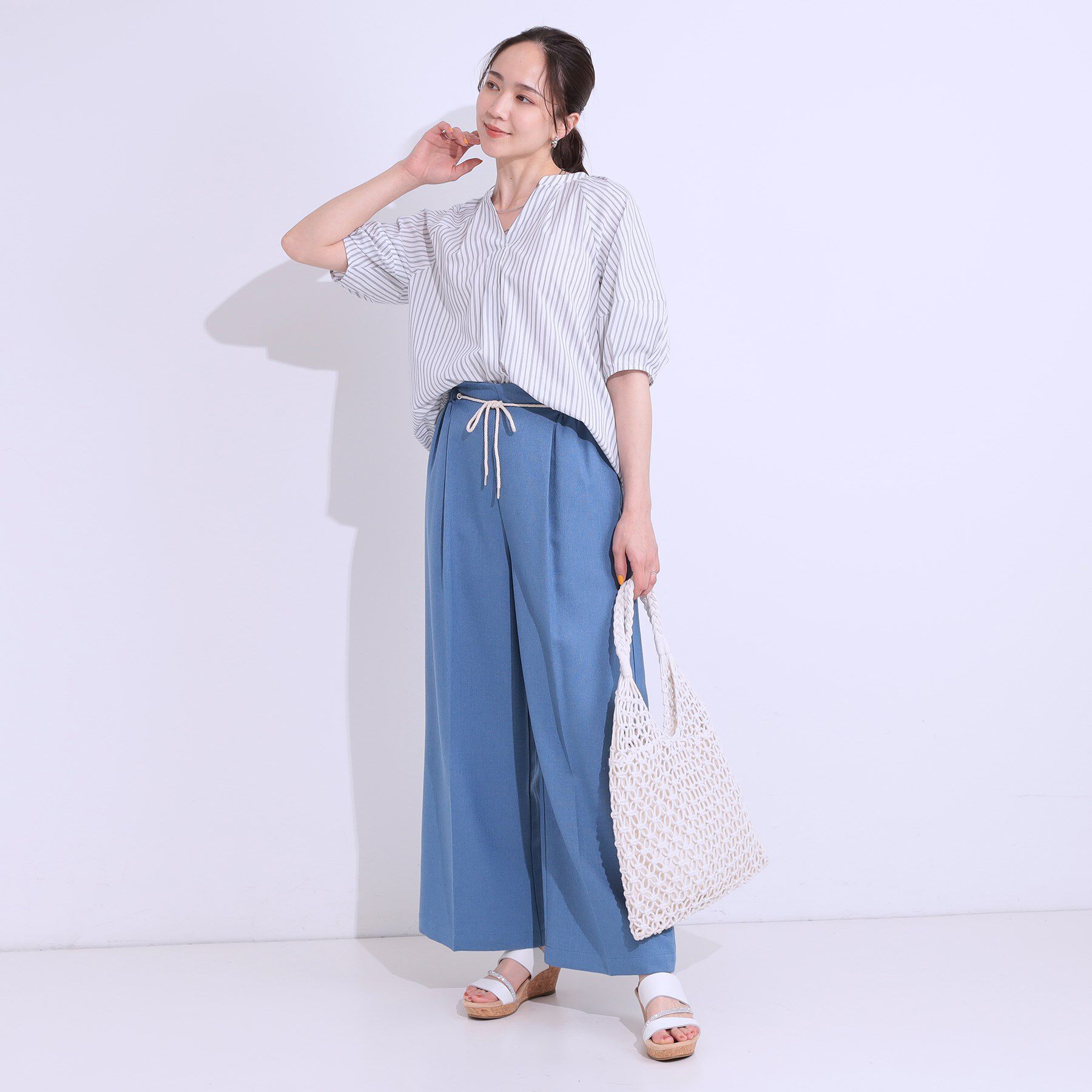SHOO･LA･RUE「【洗える/S-LL】洗濯後しわになりにくい 5分袖スキッパーブラウス」|シャツ・ブラウス|