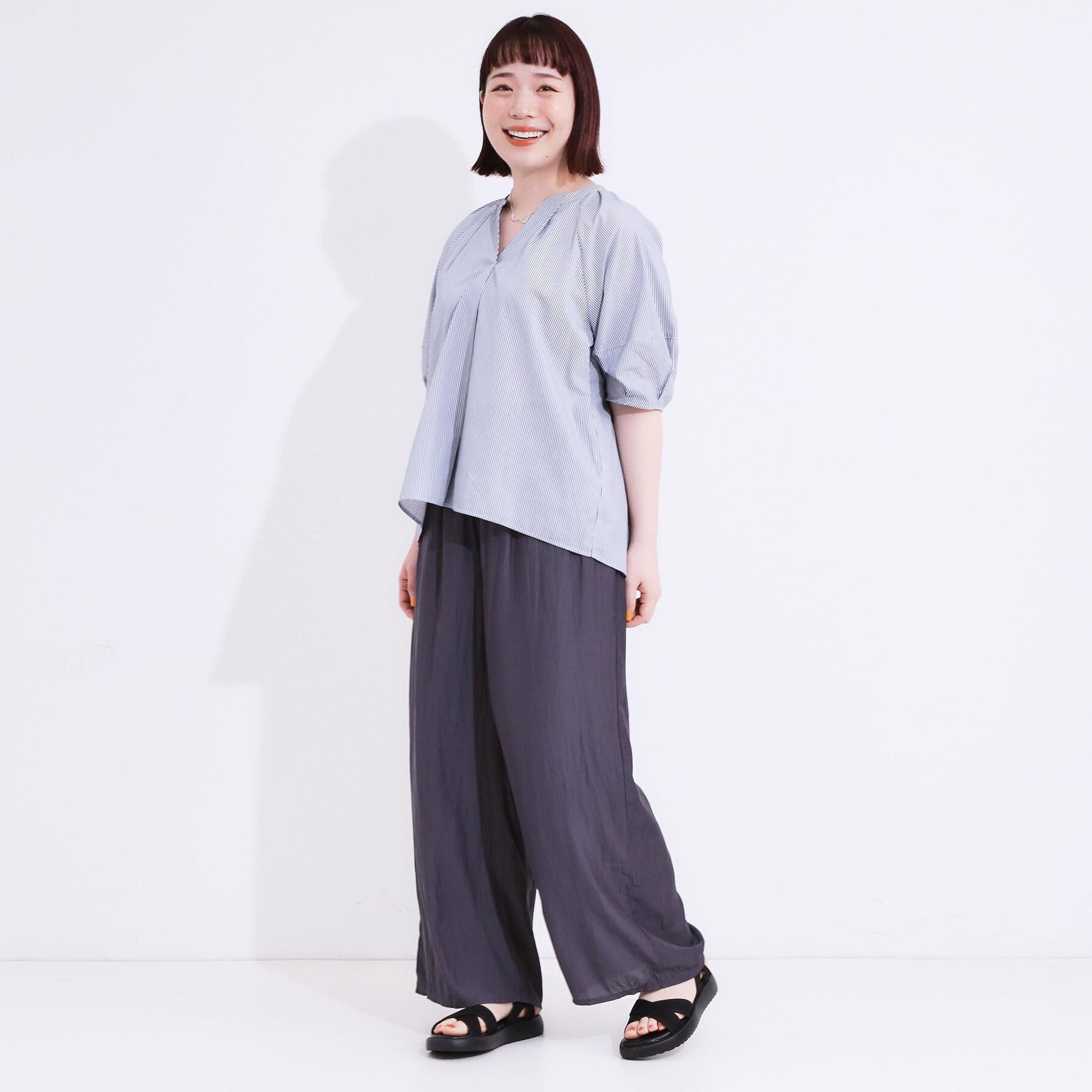 SHOO･LA･RUE「【洗える/S-LL】洗濯後しわになりにくい 5分袖スキッパーブラウス」|シャツ・ブラウス|