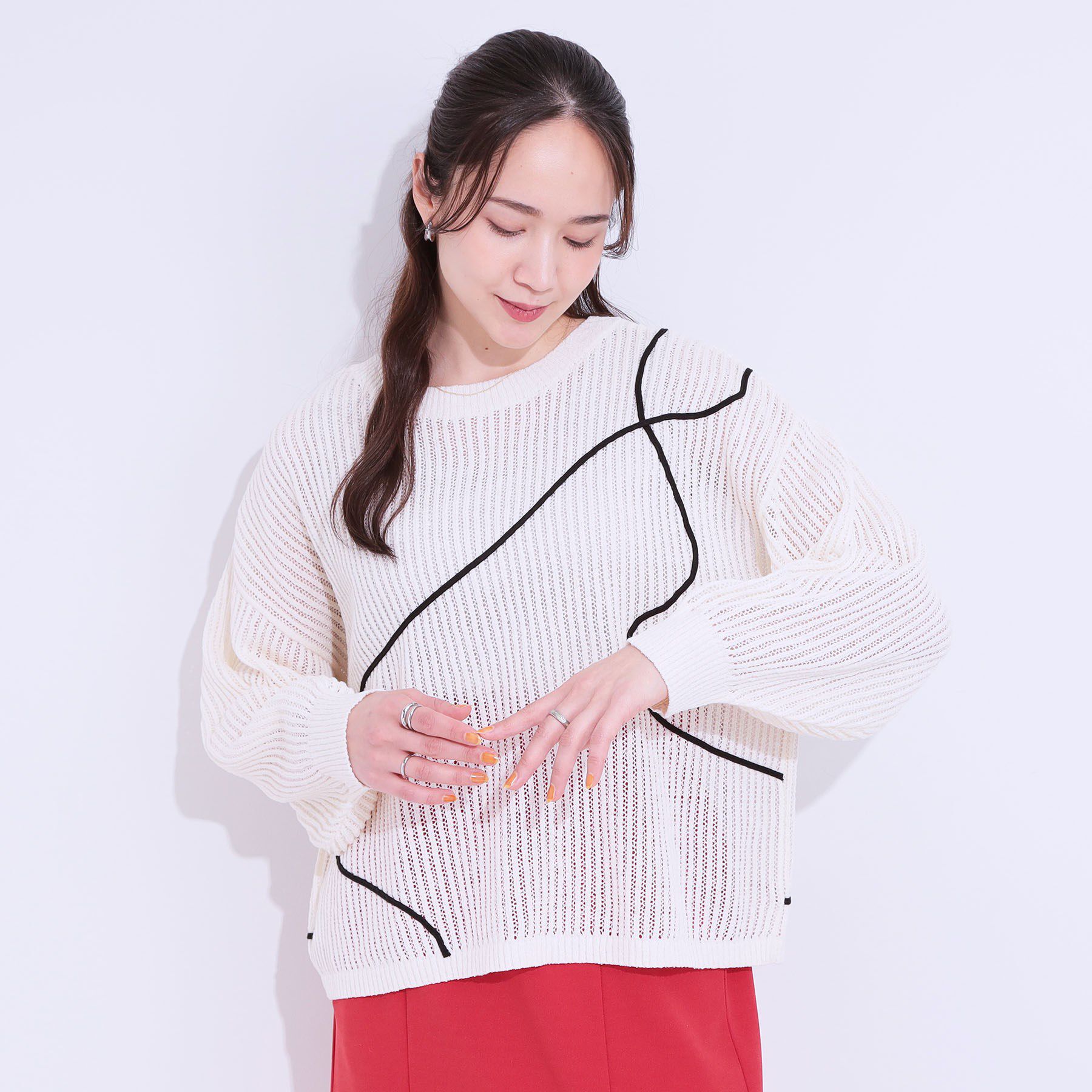 SHOO･LA･RUE「柄コード刺繍アソート メッシュ2WAYカーデ」|カーディガン|