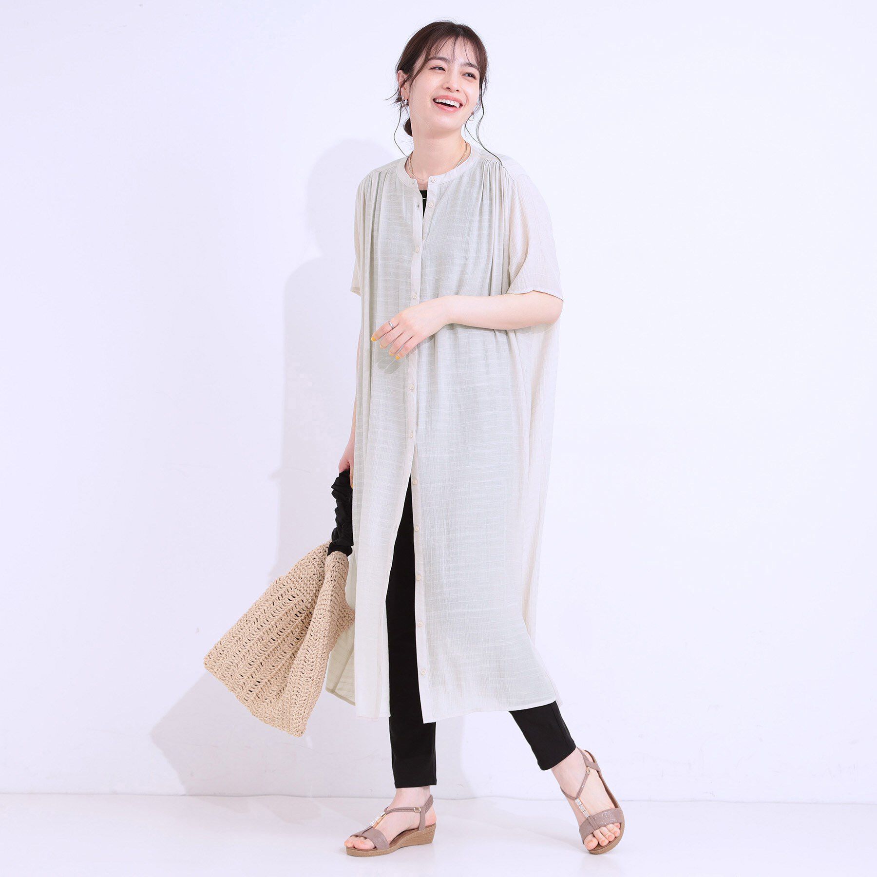 SHOO･LA･RUE「さらさら ドビーギャザー シャツワンピース」|ワンピース|
